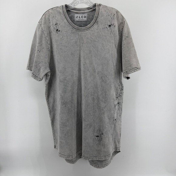 ZLCO Zeal Company Tops - Women's Grey Acid Wash T-shirt Dress Large Short Sleeve Streetwear Grunge Urban‎